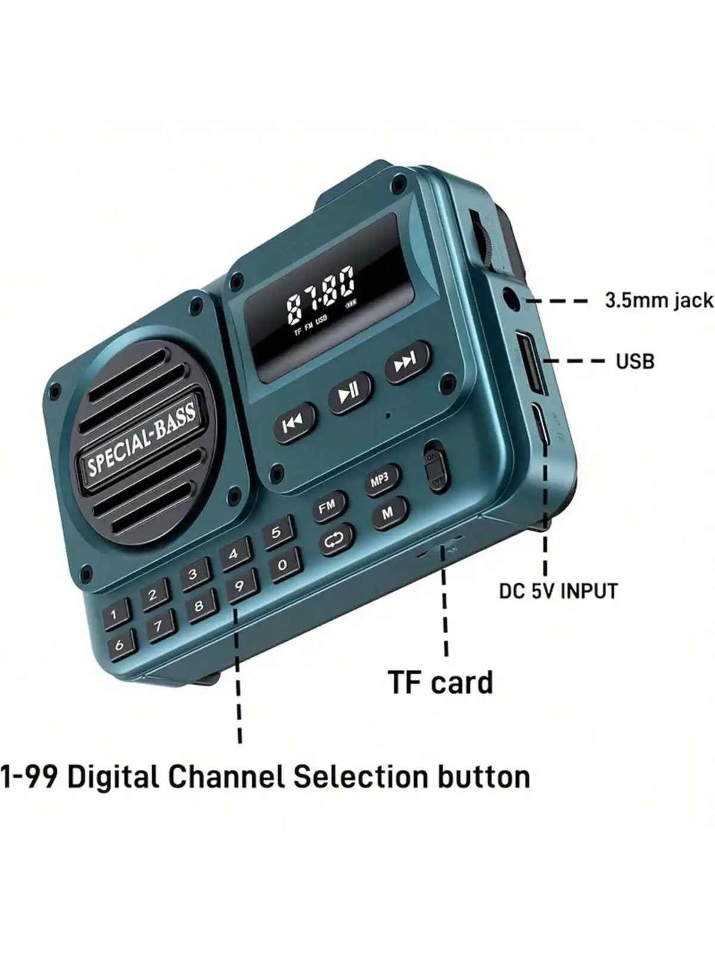 Compact Portable FM Radio with LCD Display & Clear Speaker - Blue