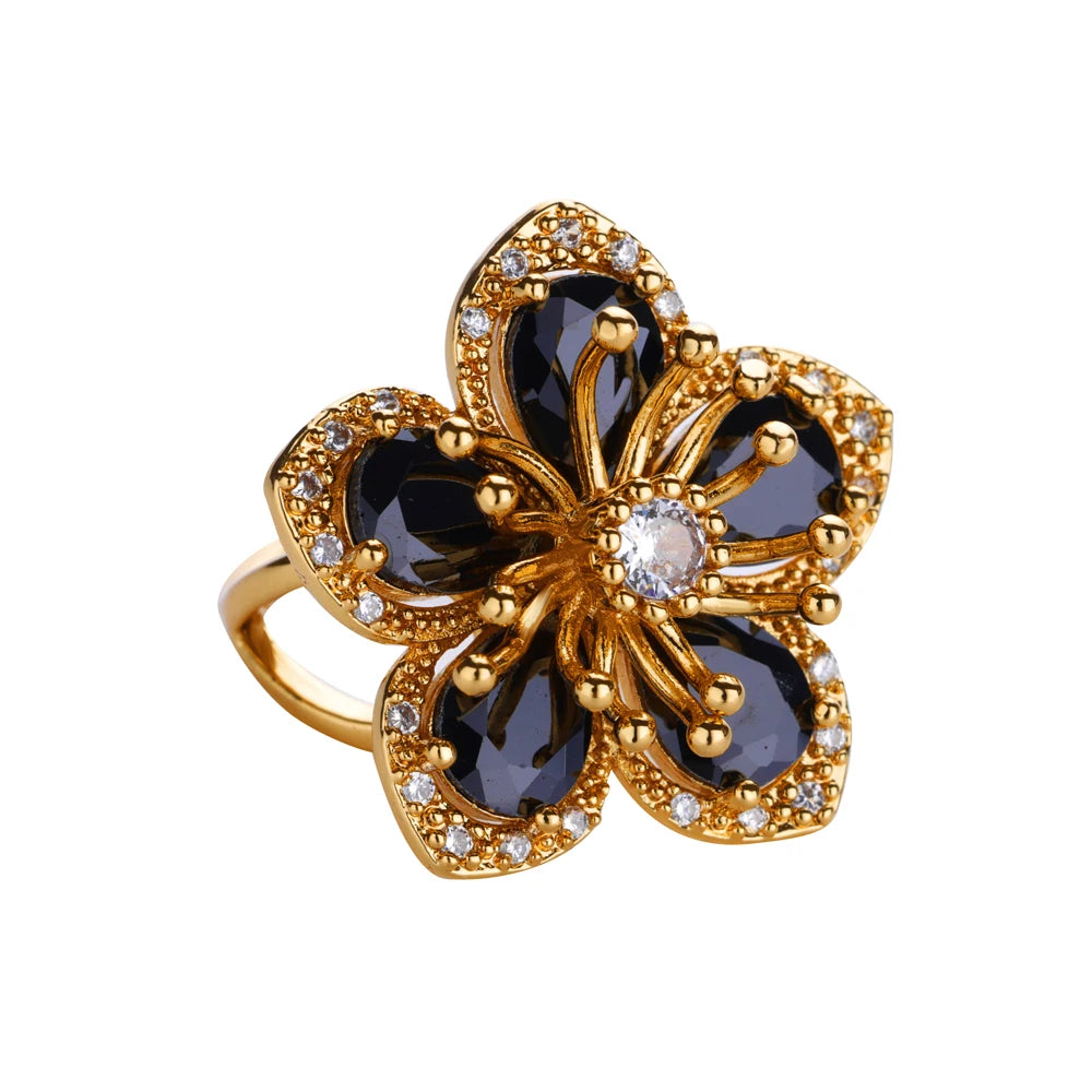 Luxury Gold Flower Ring - Premium Zircon Vintage Jewelry