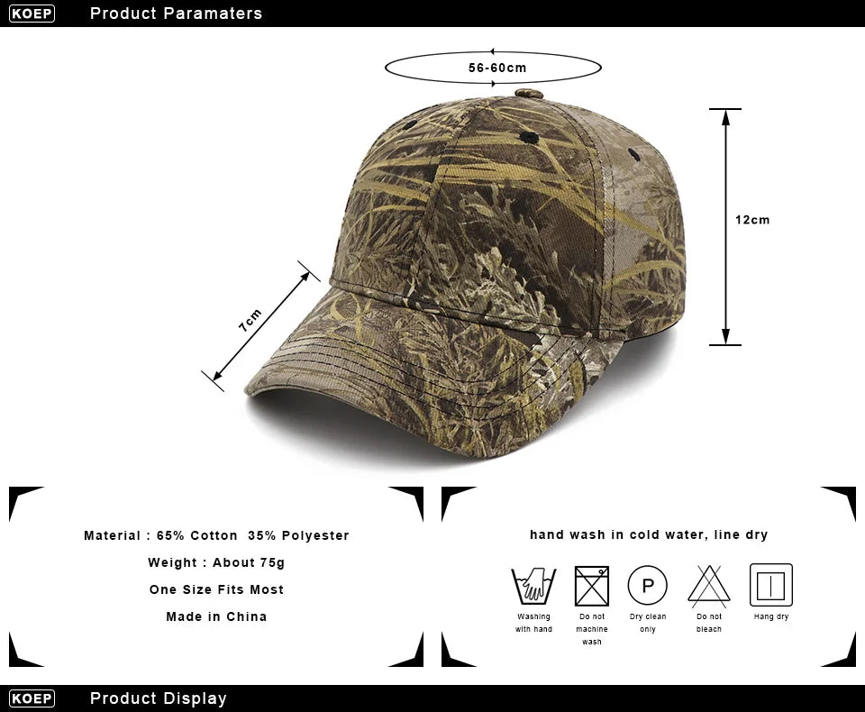 KOEP Jungle Reed Water Grass Camouflage Baseball Caps Dad Snapback Outdoor Fishing Cap With Bulrush Leaves Design For Hunting - Tulique