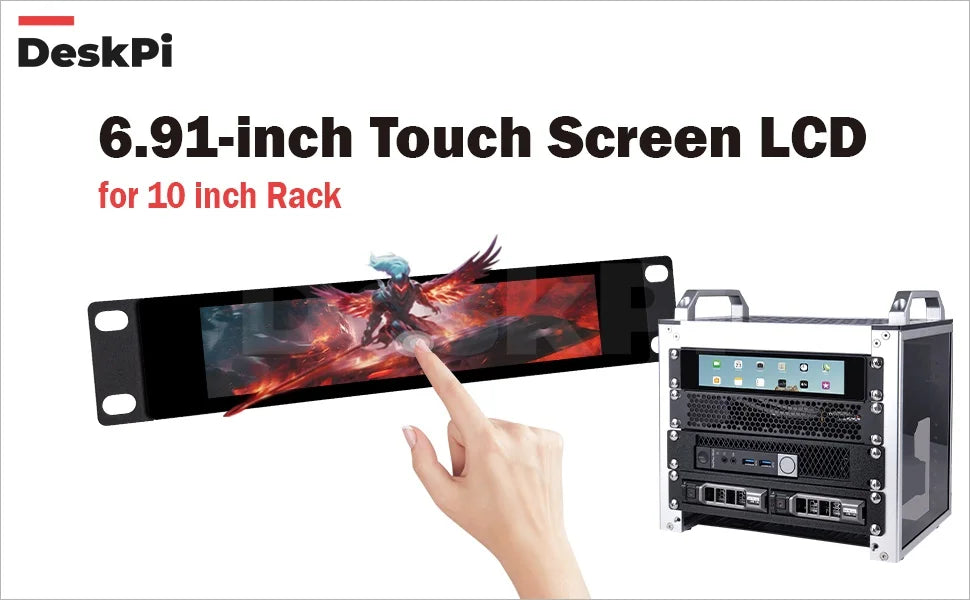 Premium 1U Rackmount Monitor - DeskPi 6.91-inch Touch Screen