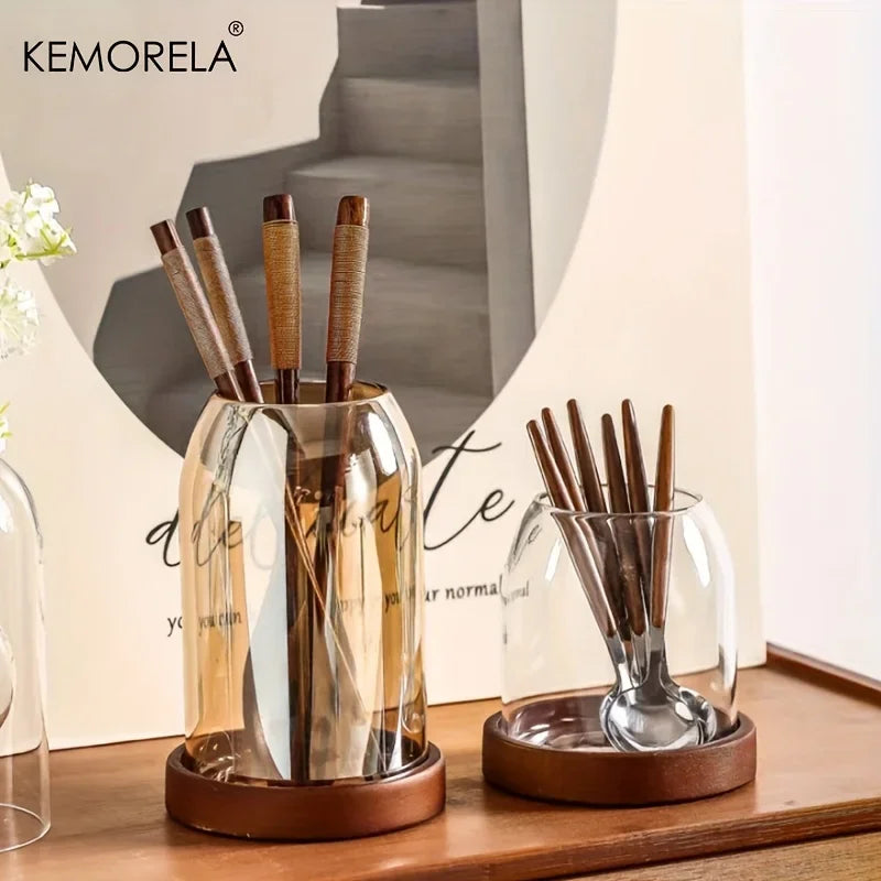 Elegant Kitchen Utensil Storage Jar with Tray