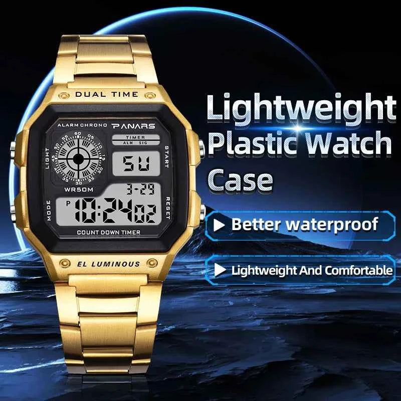 Luxury Men's Digital Watch - Stainless Steel Sport Wristwatch