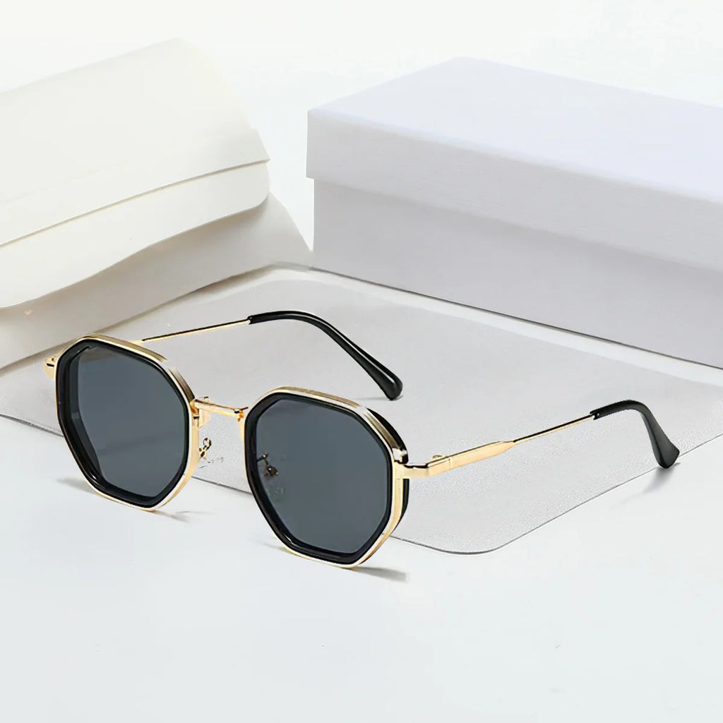 Modern Vintage Sunglasses for Women - Octagonal Golden Edging