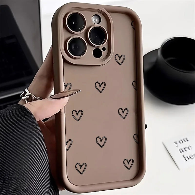Love Heart iPhone Case - Black soft silicone cover with heart design for iPhone 16 Pro Max
