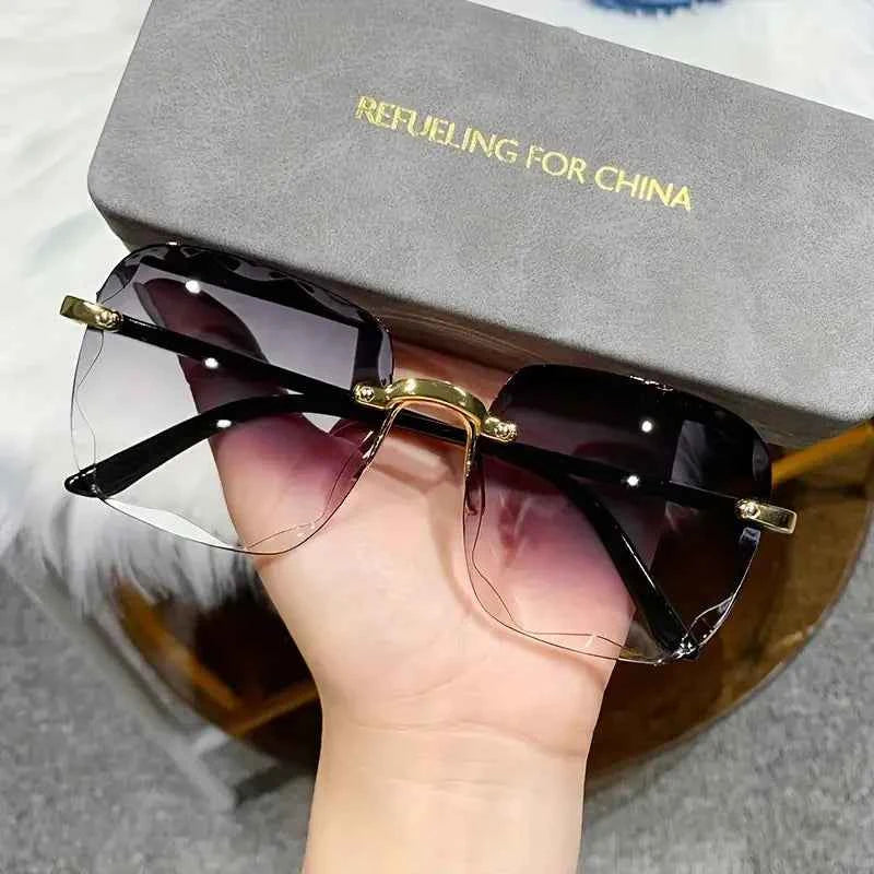 Luxury Square Rimless Sunglasses - UV400 Designer Shades