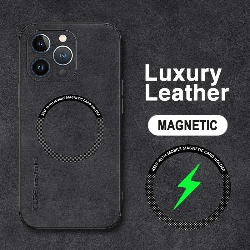 Luxury Leather Magnetic Phone Case - Shockproof & MagSafe Compatible