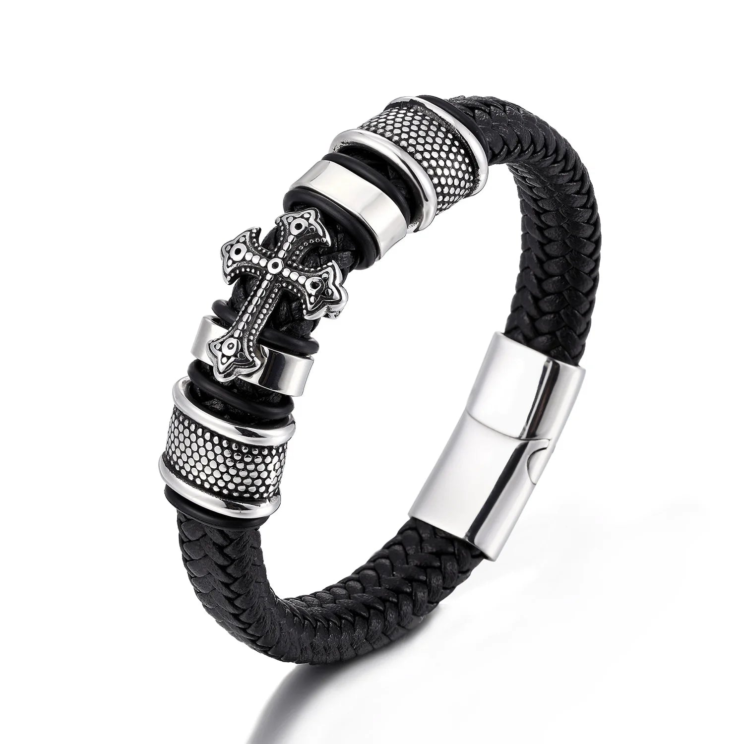 Luxury Men's Titanium Steel Bracelet - Vintage Leather Braided