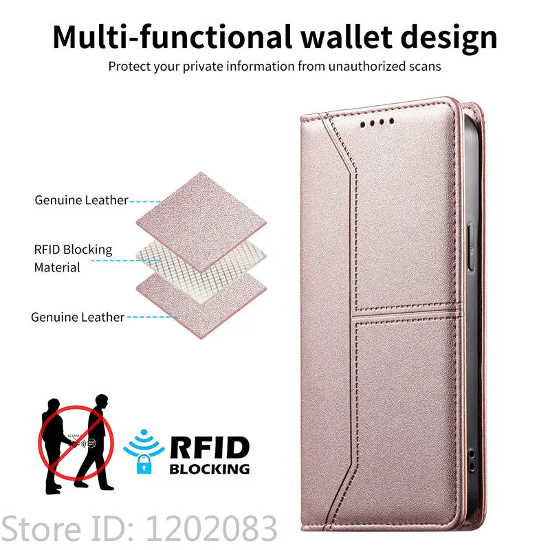 Luxury Magnetic Leather iPhone Case - Wallet Flip Cover