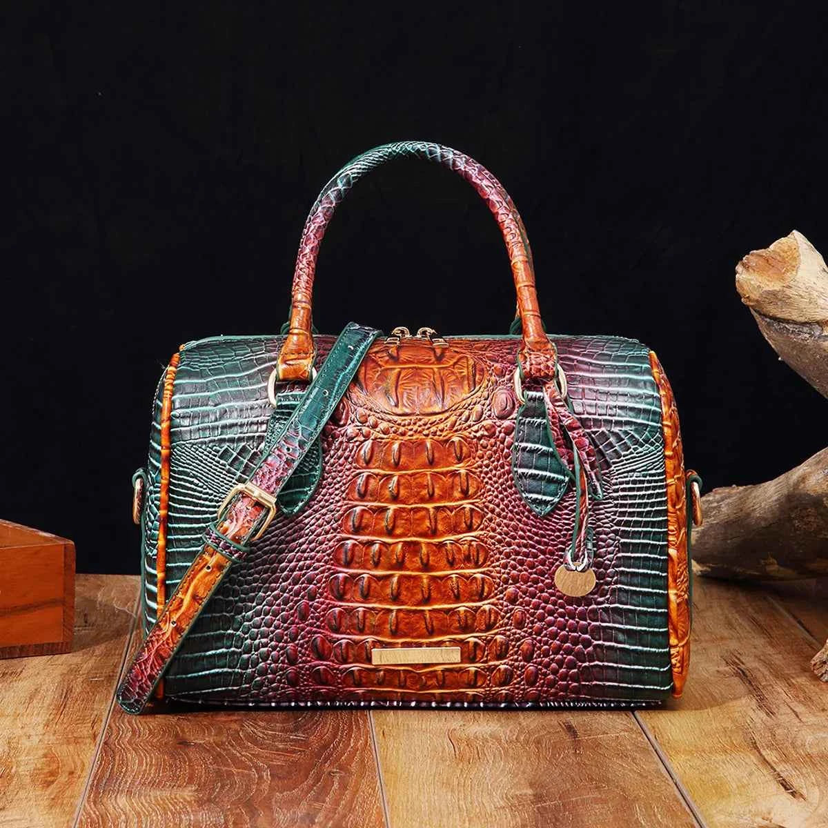 Elegant Crocodile Pattern Boston Bag