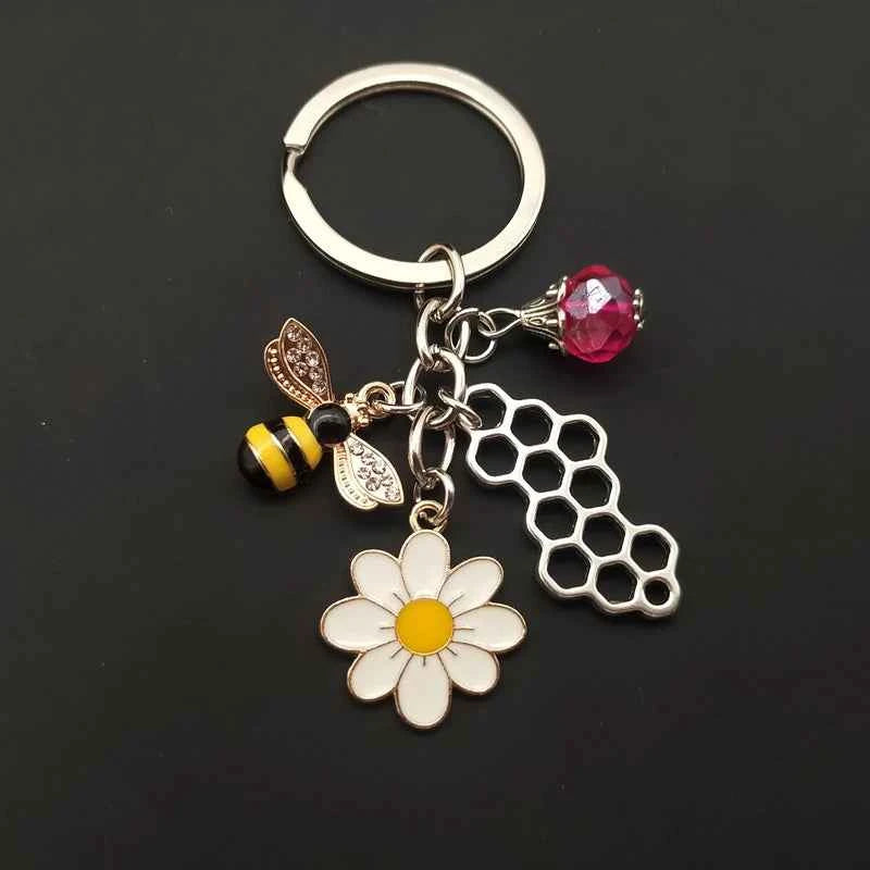 Charming Cute Keychain - Bee Honeycomb Heart Flower Key Ring