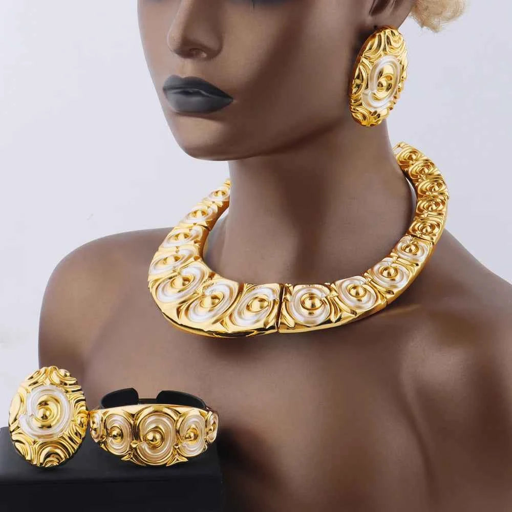 Elegant Dubai Noble Jewelry Set - Plated Heavy Necklace Earrings Bracelet Ring