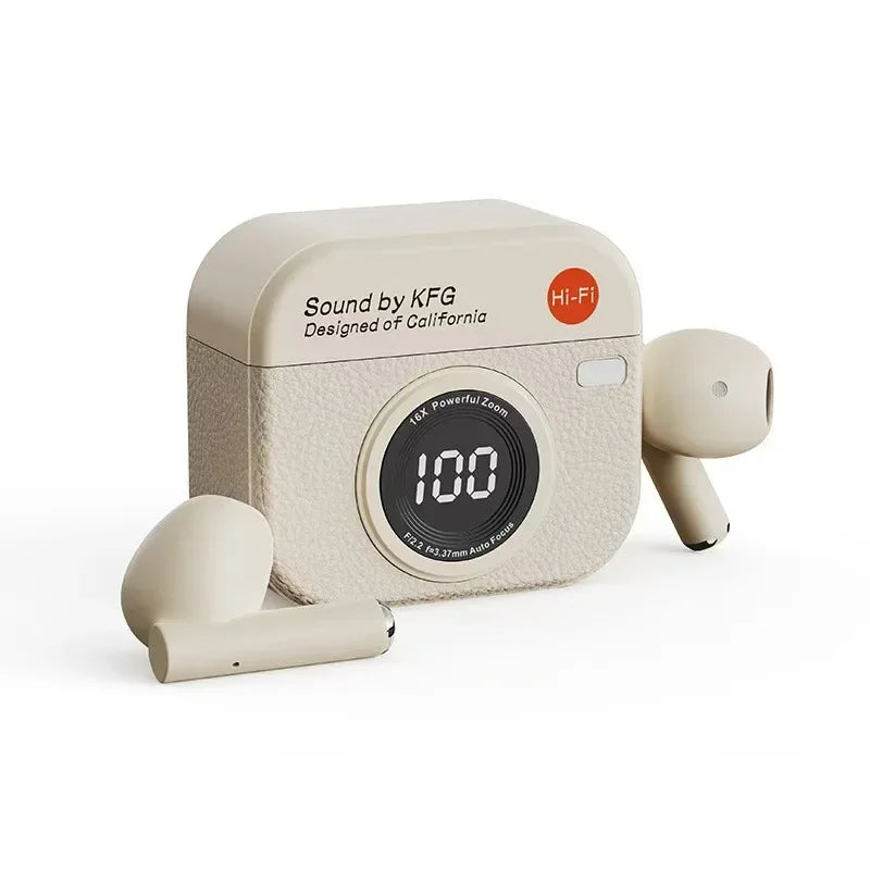Retro Camera Wireless Sports Headphones - Sweatproof & Long Battery