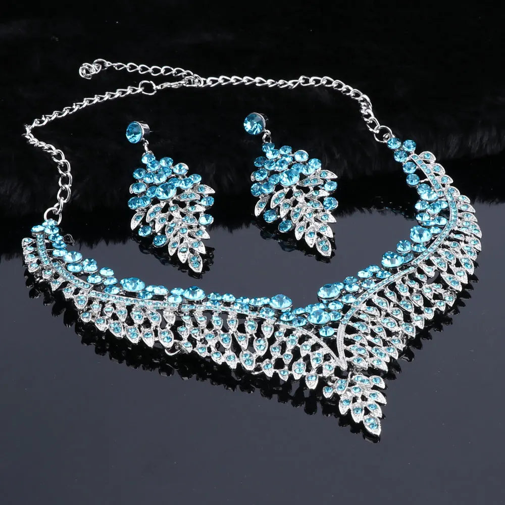 Elegant Crystal Jewelry Set - Rhinestone Necklace & Earrings
