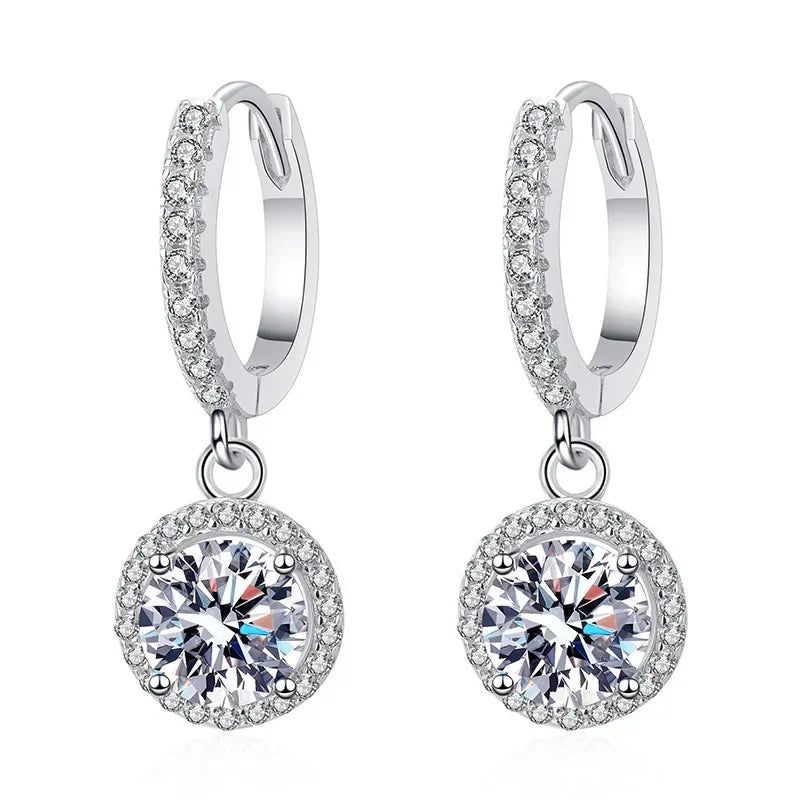 Luxury 1 Carat Moissanite Round Earrings in Sterling Silver
