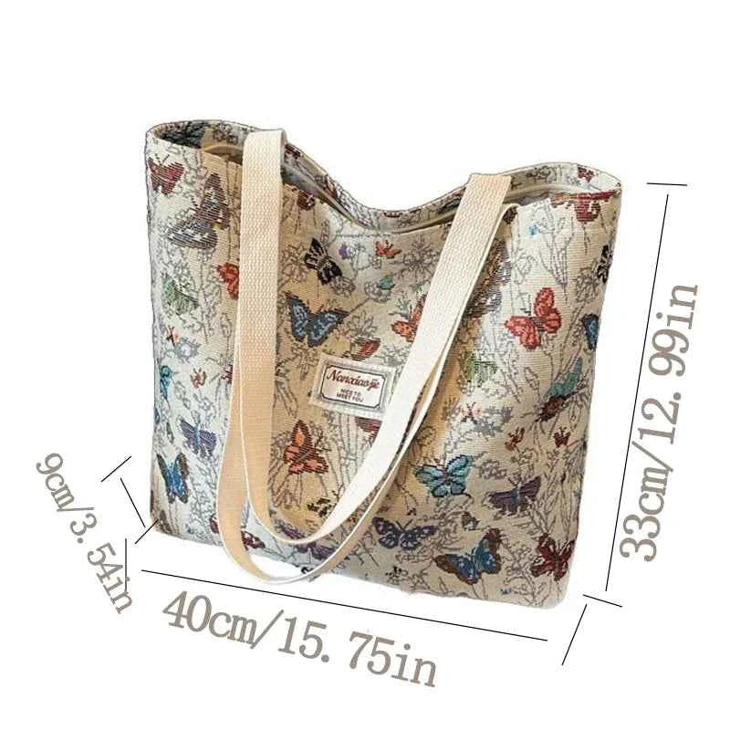 Elegant Butterfly Canvas Bag - Embroidered Shoulder Tote