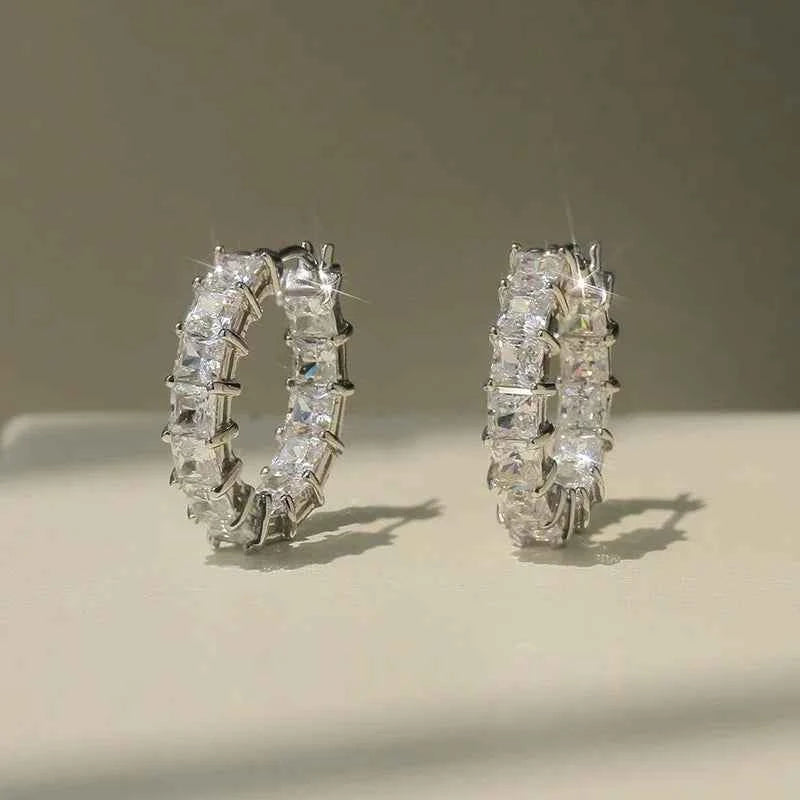 Luxury Cubic Zirconia Hoop Earrings - Princess Square Design