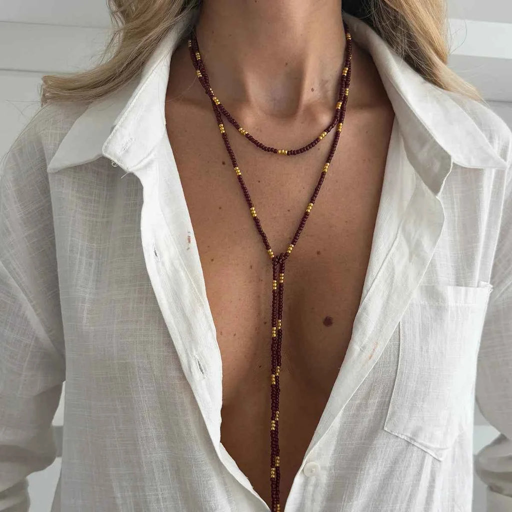 Elegant Vintage Seed Bead Necklace - Stackable Long Choker
