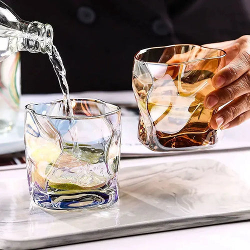 Luxury Irregular Whiskey Glass - Amber colored, creative irregular glass cup