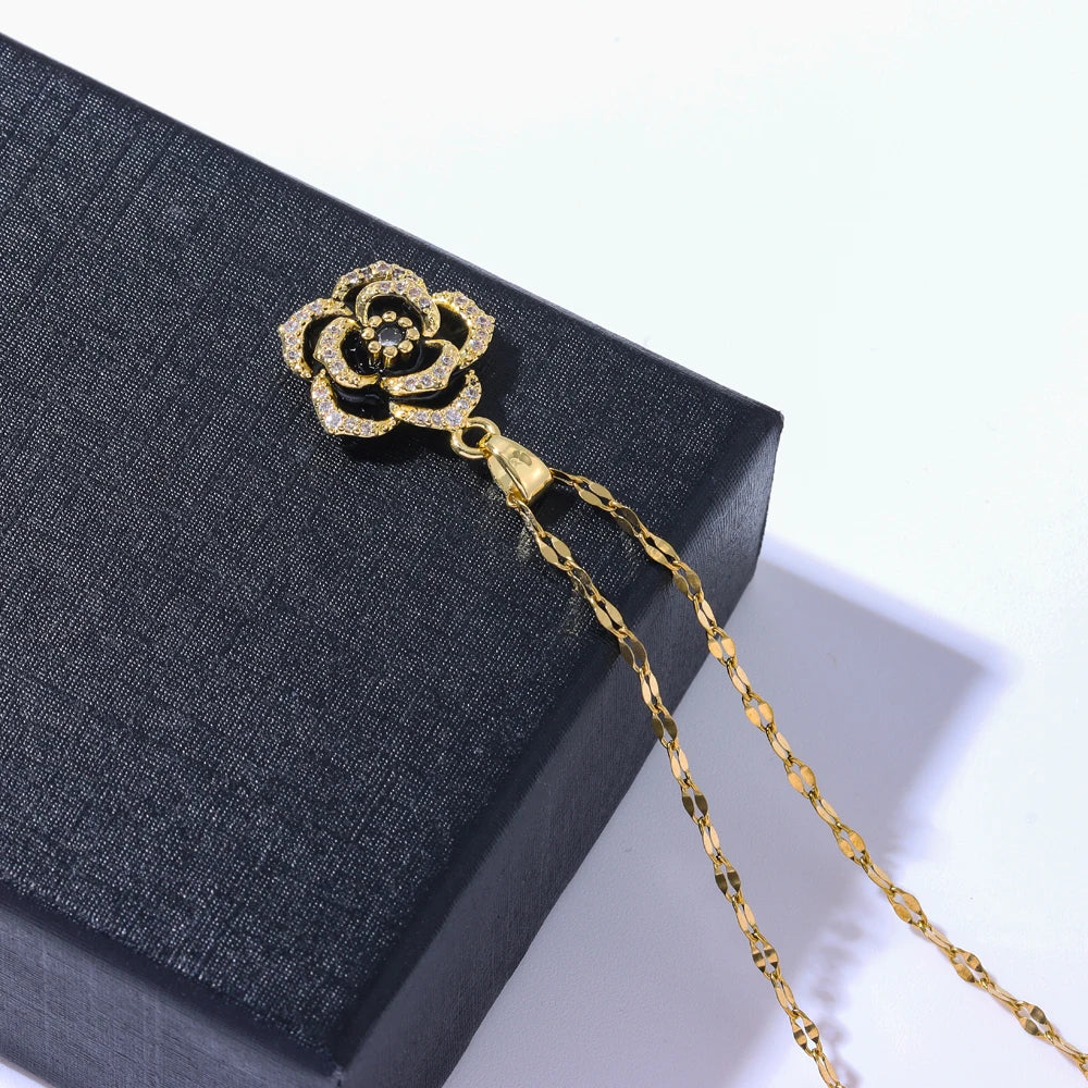 Luxury 18K Gold Plated Black Rose Jewelry Set