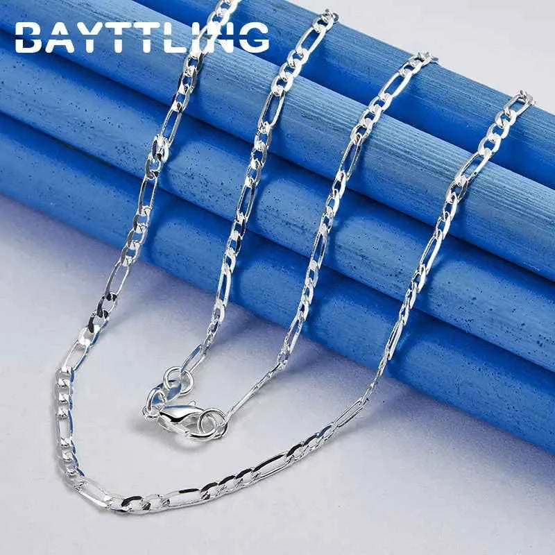 925 Sterling Silver 4MM 16-30 Inches Man Figaro Chain Bracelet Necklace For Woman Fashion Couple Christmas Gift Jewelry Set 2pcs