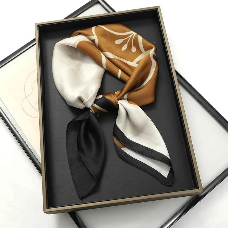 Luxury Silk Square Scarf - Elegant Satin Print Neck Wrap