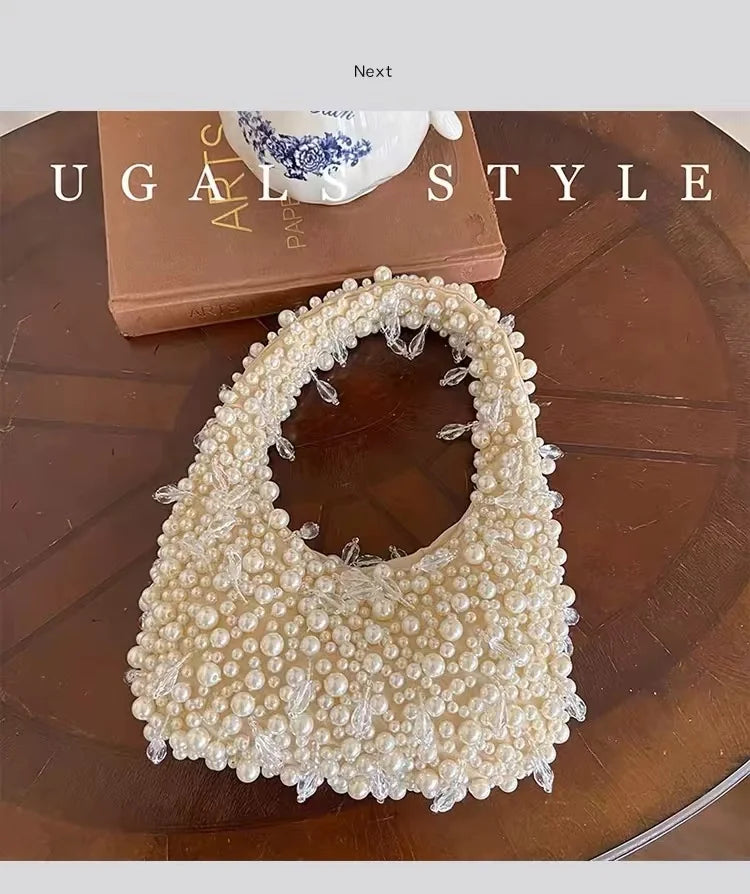 Elegant Pearl Beaded Clutch - Handmade Evening Bag