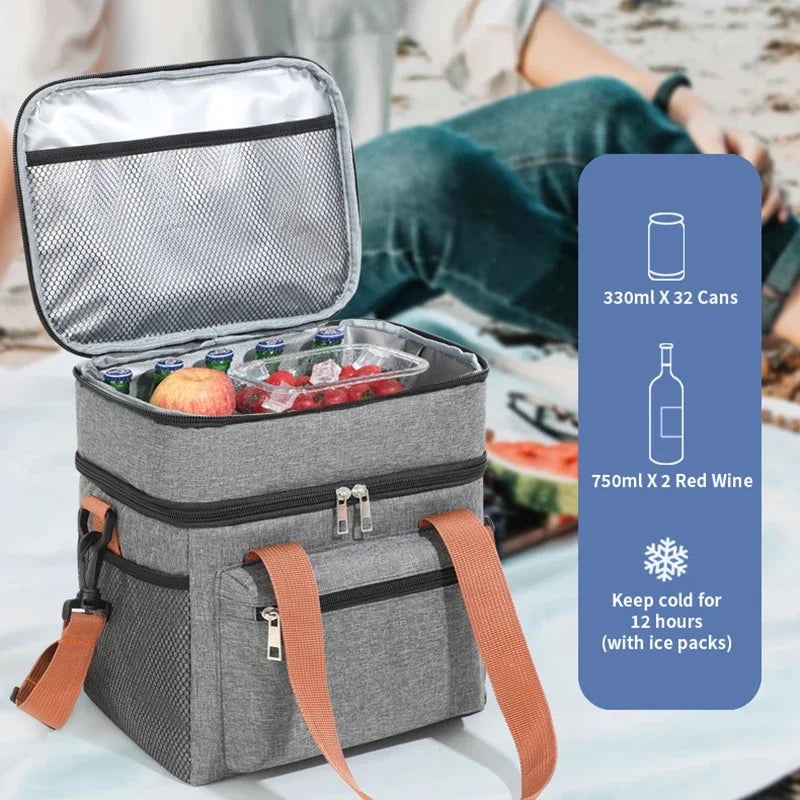 Insulated Lunch Bag - Portable Double-Layer Cooler Tote with Large Capacity and Crossbody Strap for Food Storage, Drinks & Meals - Tulique