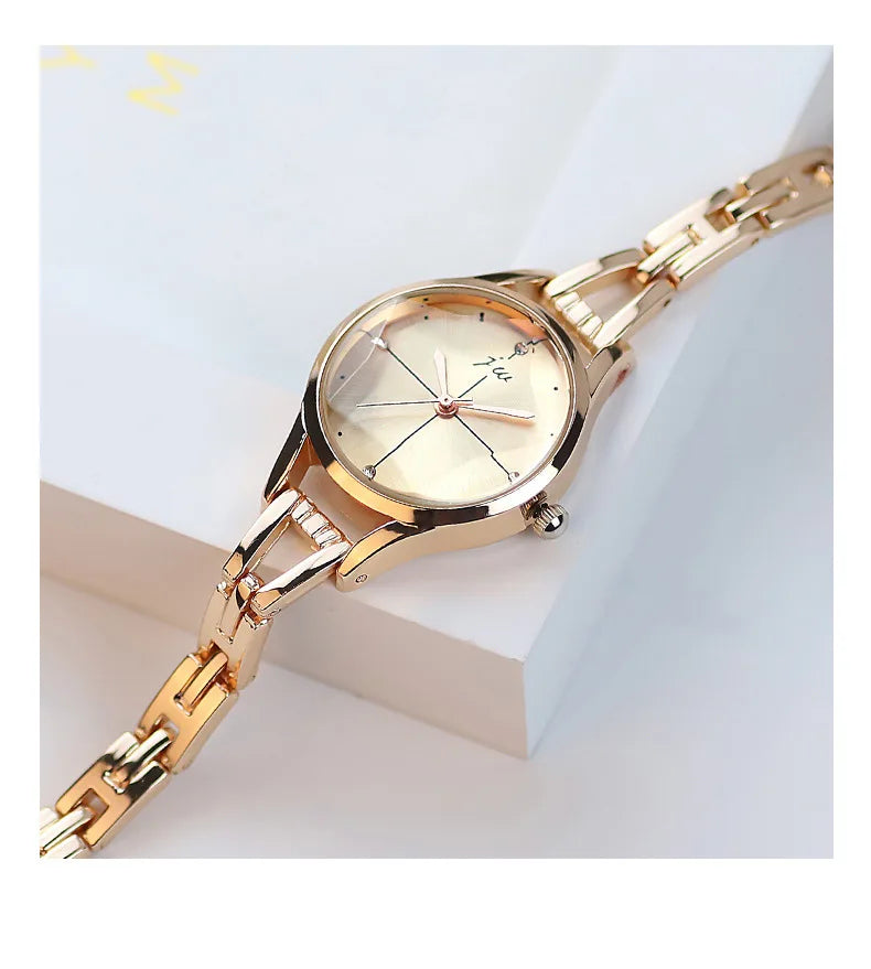 Elegant Ladies Bracelet Watch - Rhinestone Rose Gold Design