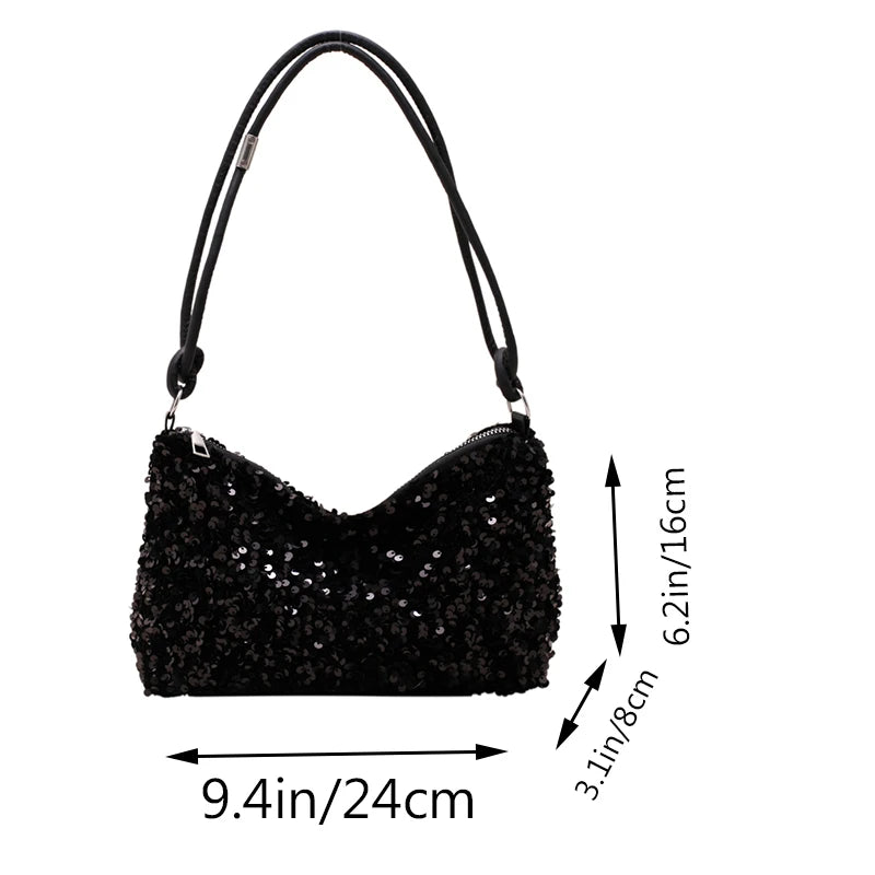 Elegant Sequin Shoulder Bag - Black/Silver Party & Evening