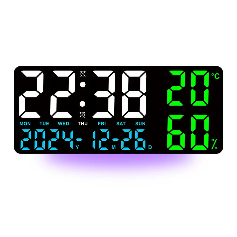 Premium Large Digital Wall Clock - 7-Color Mood Light & Dual Alarm