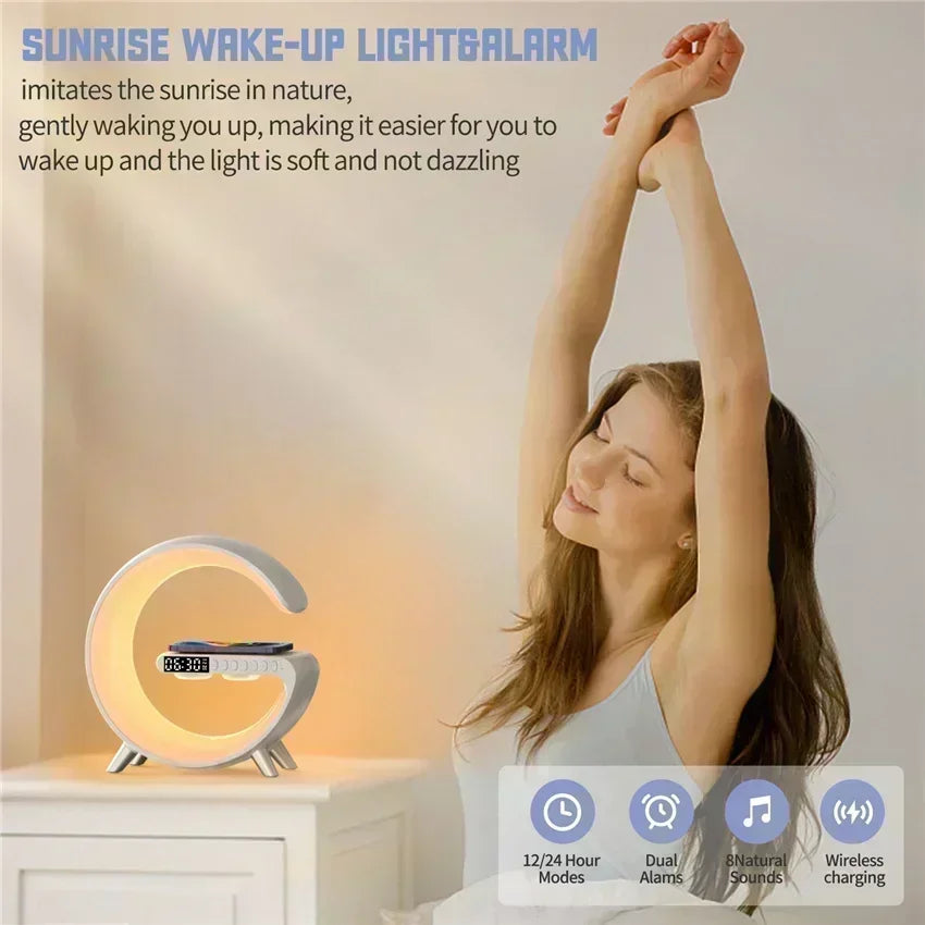 Premium Wireless Charger Desk Lamp with Bluetooth Speaker & RGB Night Light