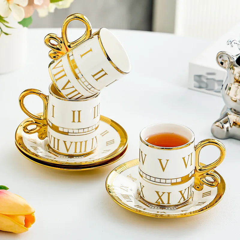 Elegant Luxury Ceramic Coffee Cup Set - Gold Edged Perfection