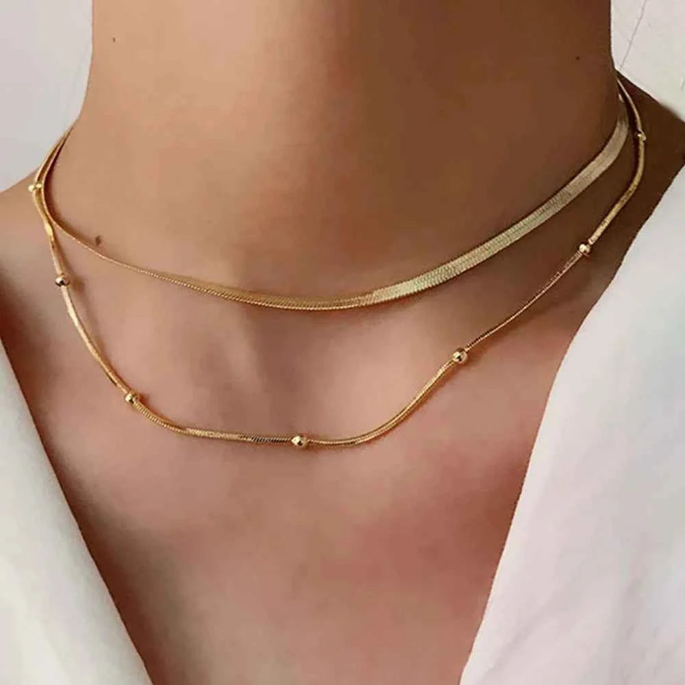 Luxury 14K Gold Plated Multi Layer Round Beads Necklace