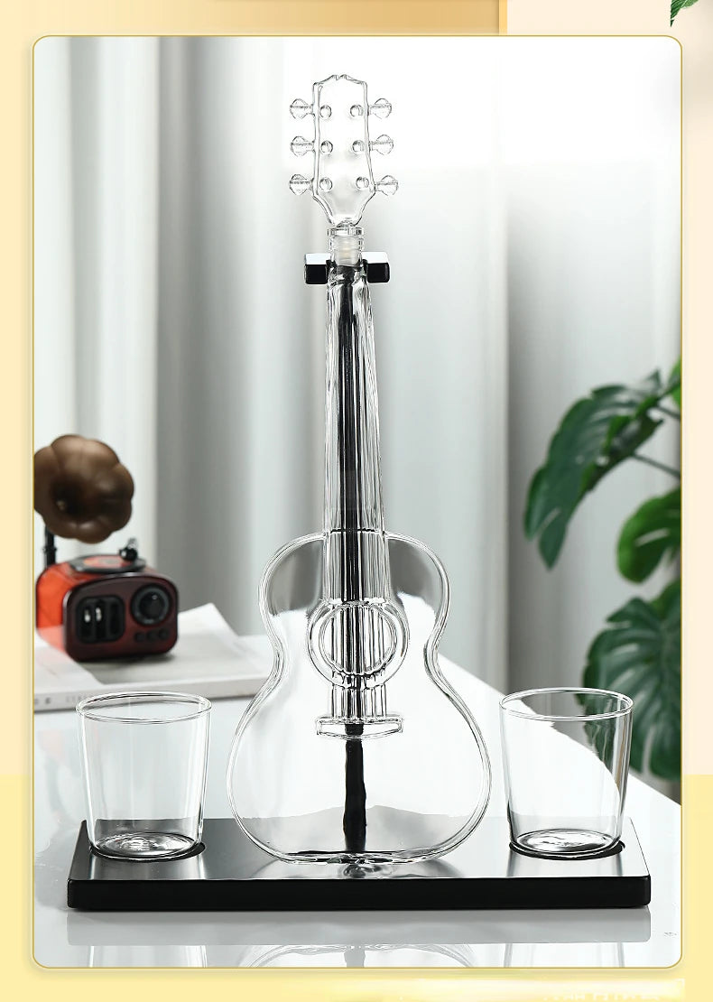Premium Glass Guitar Decanter - Elegant Wine Aerator Set