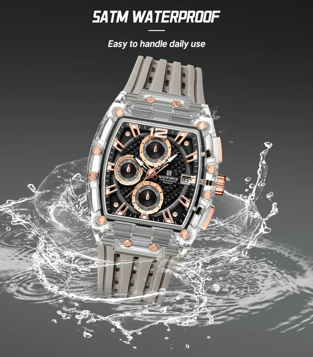 New NAVIFORCE Men's Quartz Multifunction Watches Fashion Sports Chronograph 5ATM Waterproof Silicone Band Casual Man Wrist Watch - Tulique
