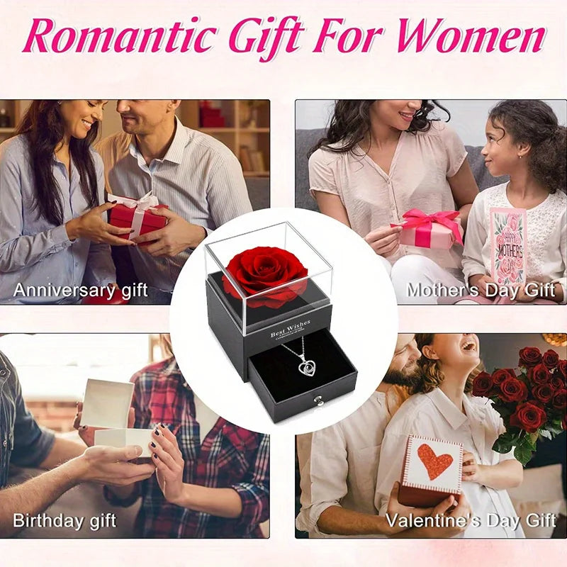 Elegant Permanent Rose Gift Box with Necklace
