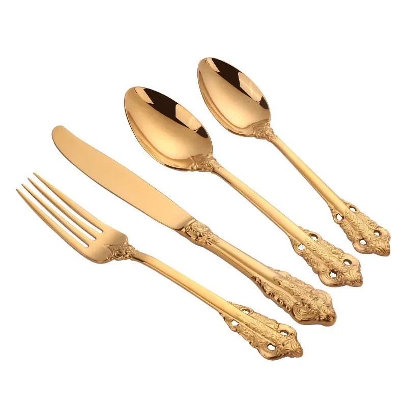 Elegant Vintage Gold Flatware Set - Stainless Steel Luxury