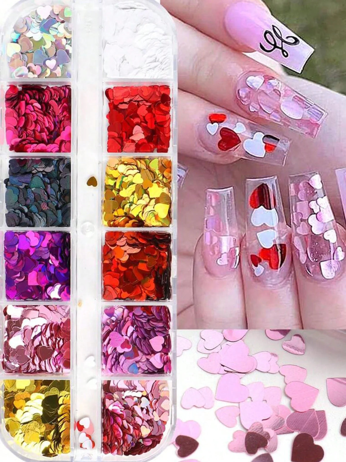 Luxury Christmas Nail Charms - 12 Grids Mixed Red & Green Gems