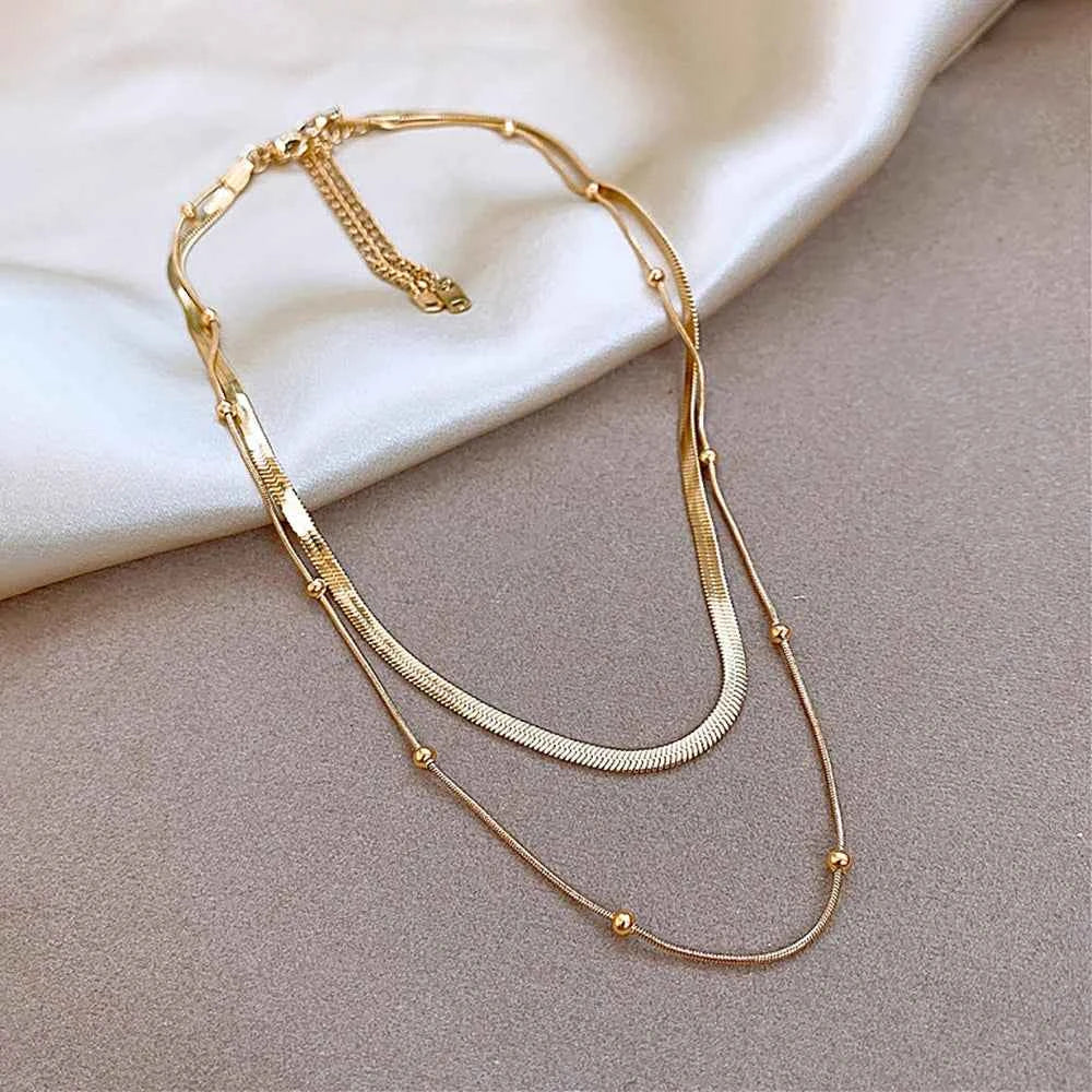 Luxury 14K Gold Plated Multi Layer Round Beads Necklace