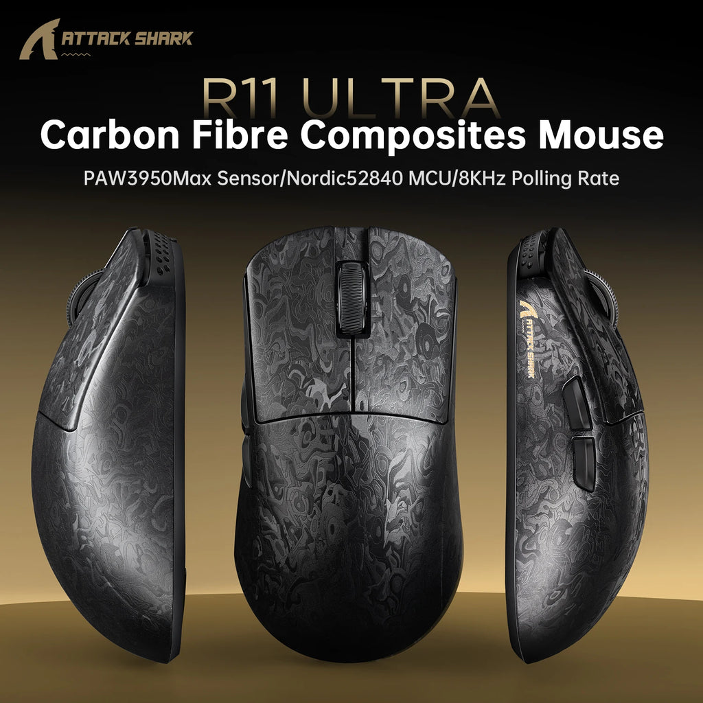 Premium Carbon Fiber Gaming Mouse - Ultra-Light 49g & 8K Wireless