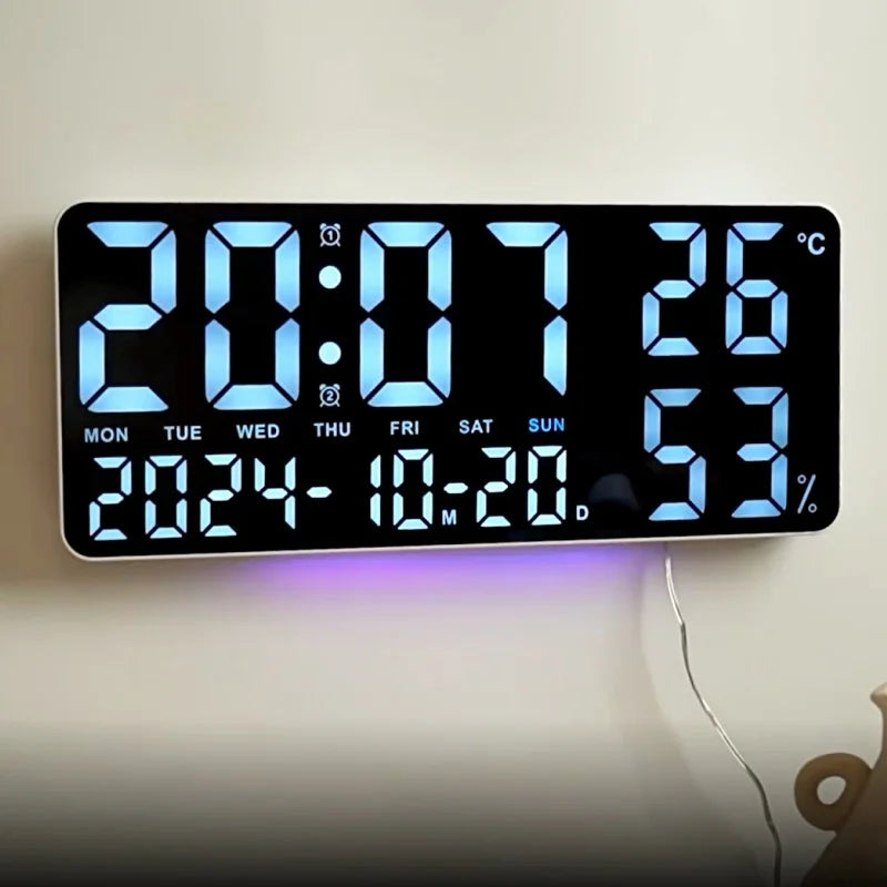 Premium Large Digital Wall Clock - 7-Color Mood Light & Dual Alarm