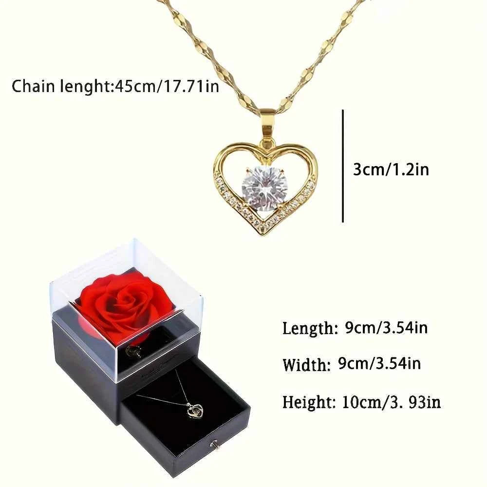 Luxury Zircon Necklace with Rose Flower Gift Box - Elegant Jewelry