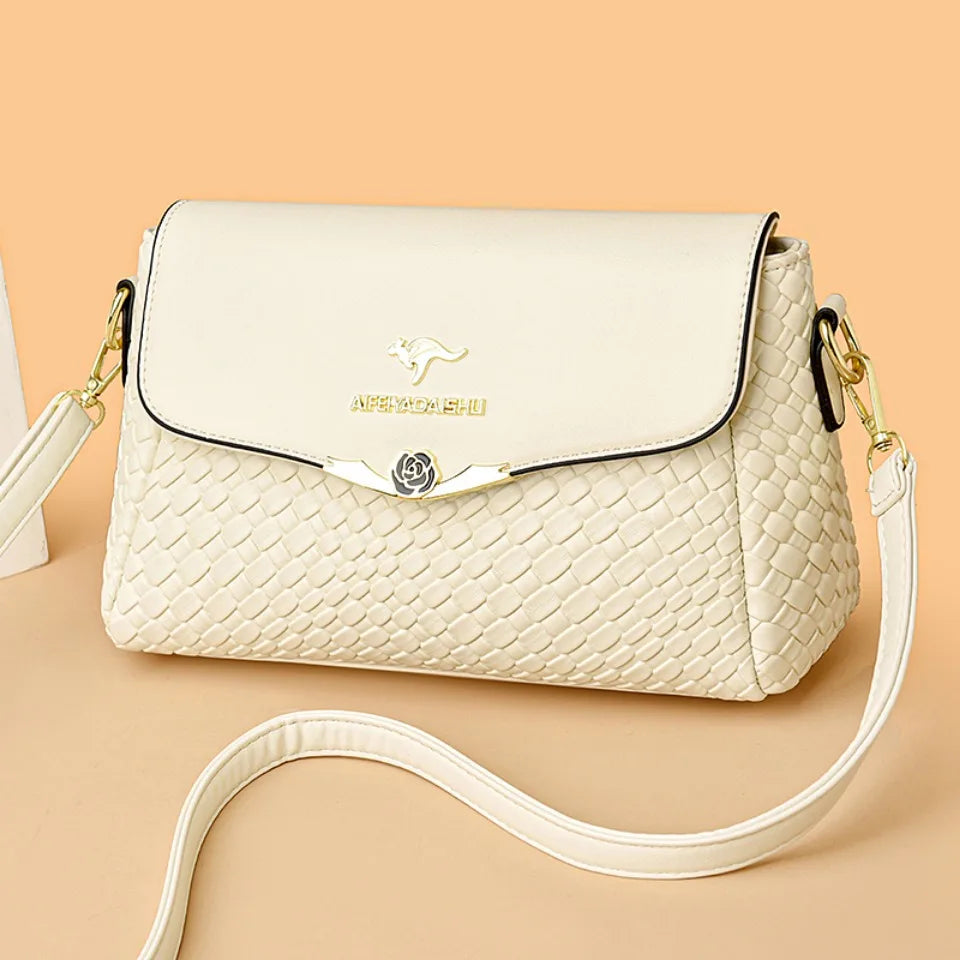 Designer Knitting Handbag - Elegant PU Leather