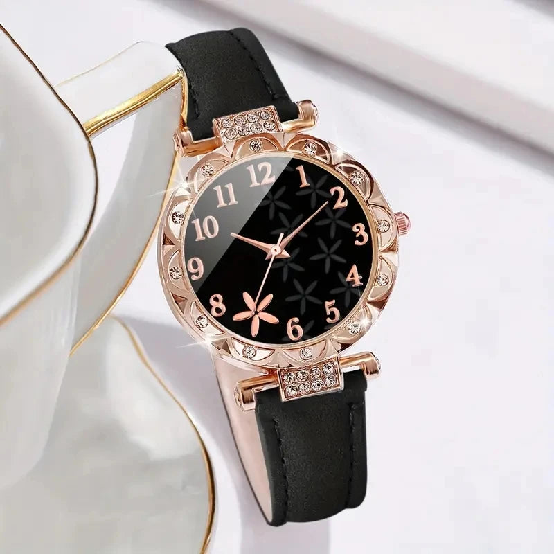 Luxury Women's Watch Set - Floral Quartz Timepiece