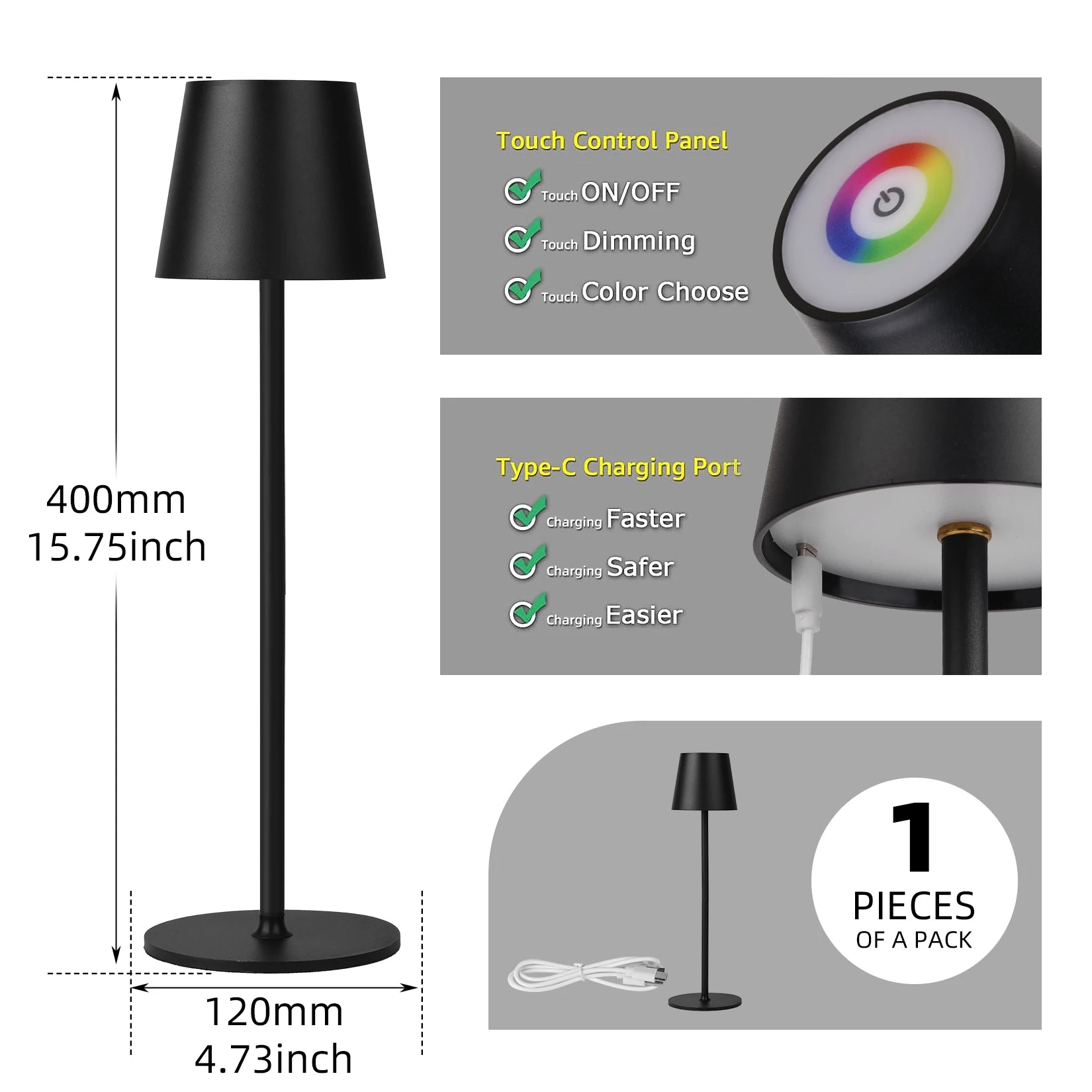 Premium USB Rechargeable Desk Lamp - 3-Color Dimmable Touch