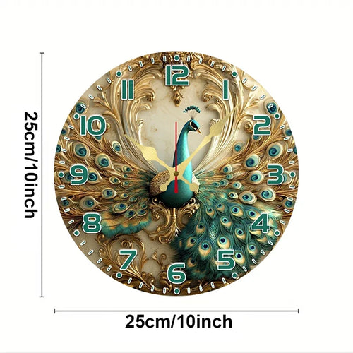 Elegant Peacock Wooden Wall Clock - Silent & Decorative