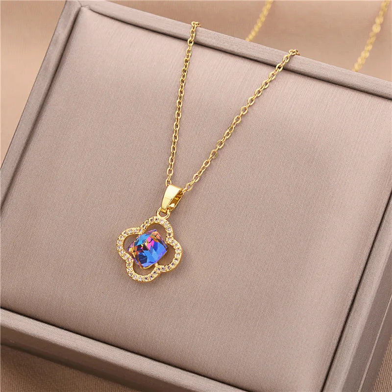 Elegant Zircon Crystal Stainless Steel Necklace
