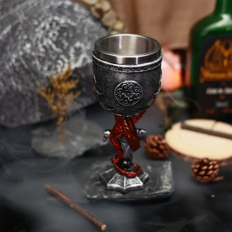 Premium Dragon Goblet Chalice - Medieval Resin & Steel