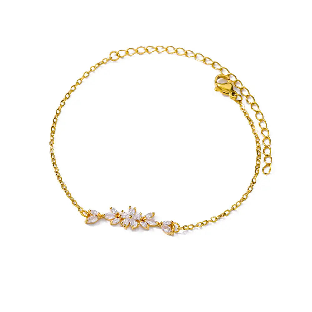 Elegant Zircon Flowers Bracelet - Luxury Gold Steel Jewelry