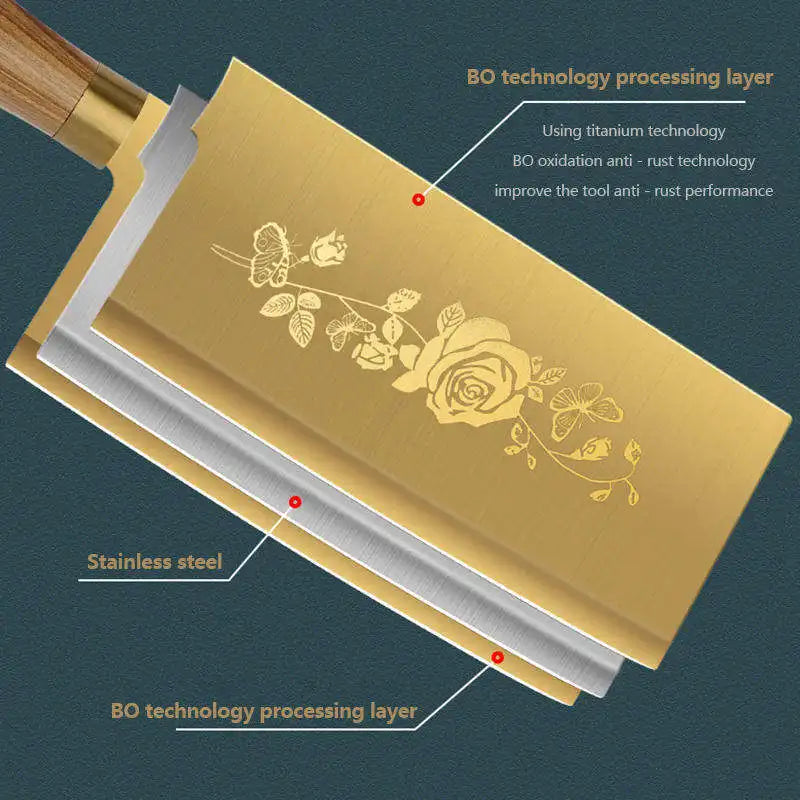 Luxury 4-Piece Chef Knife Set - Golden Rose Pattern Stainless Steel
